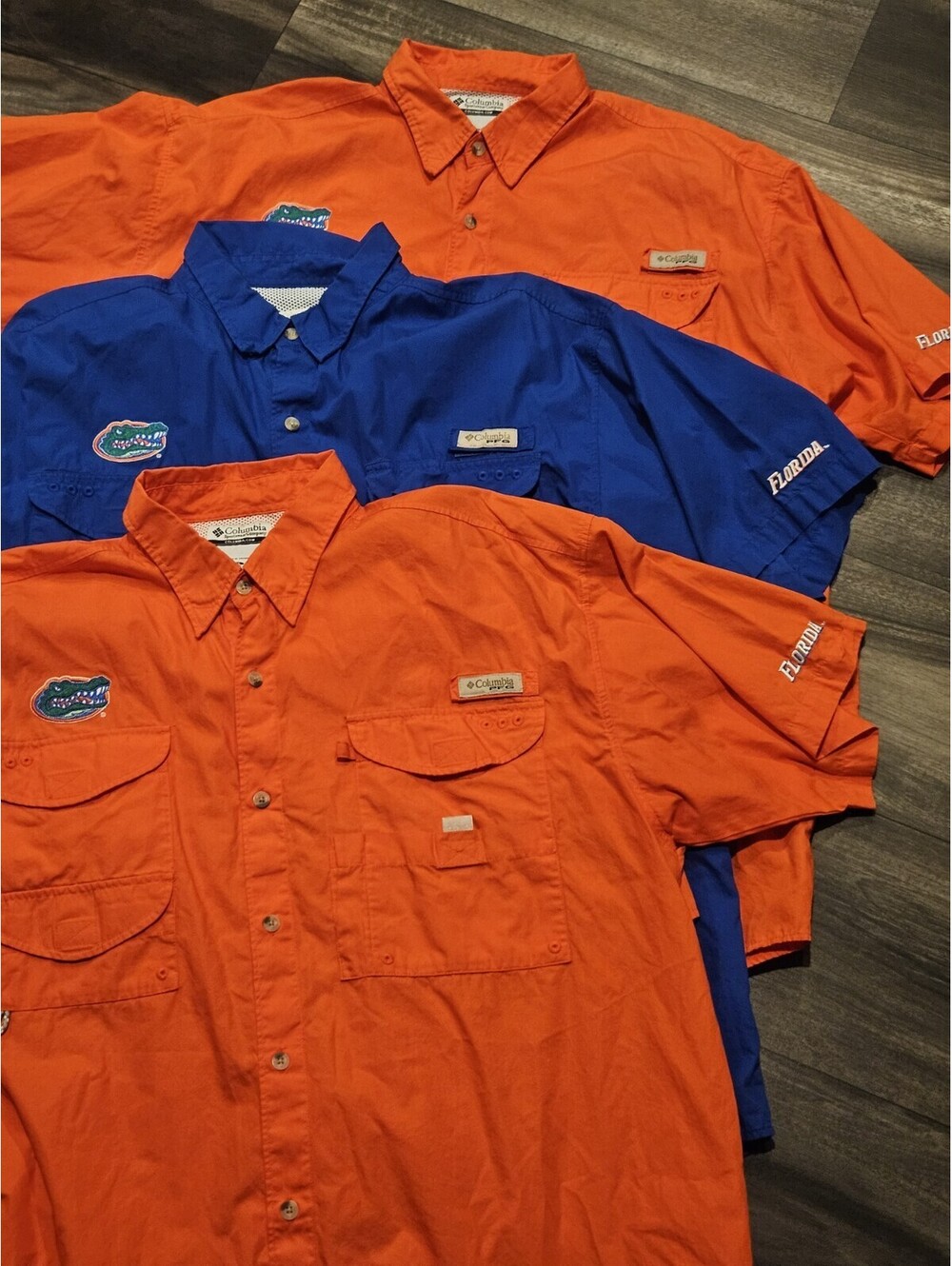Lot of (3) Columbia PFG Men Florida Gators Vented Fishing Shirts XL Cotton